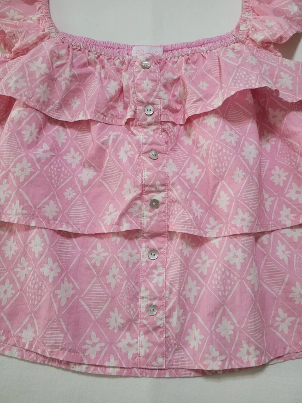 Pink Lily Pink Floral Tiered Ruffle Button Tank Top Small Coquette